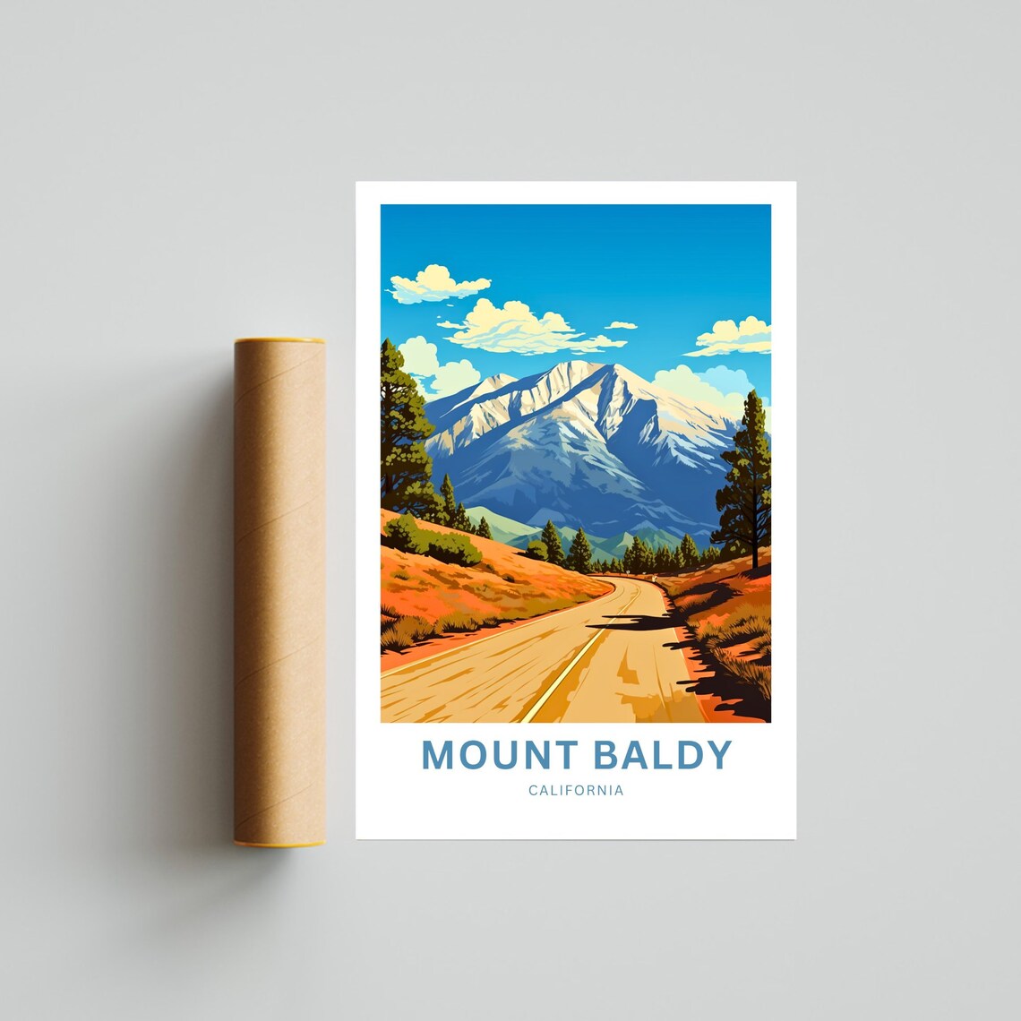 Mount Baldy California Curving Desert Road Snowy Peak Poster - Image 4