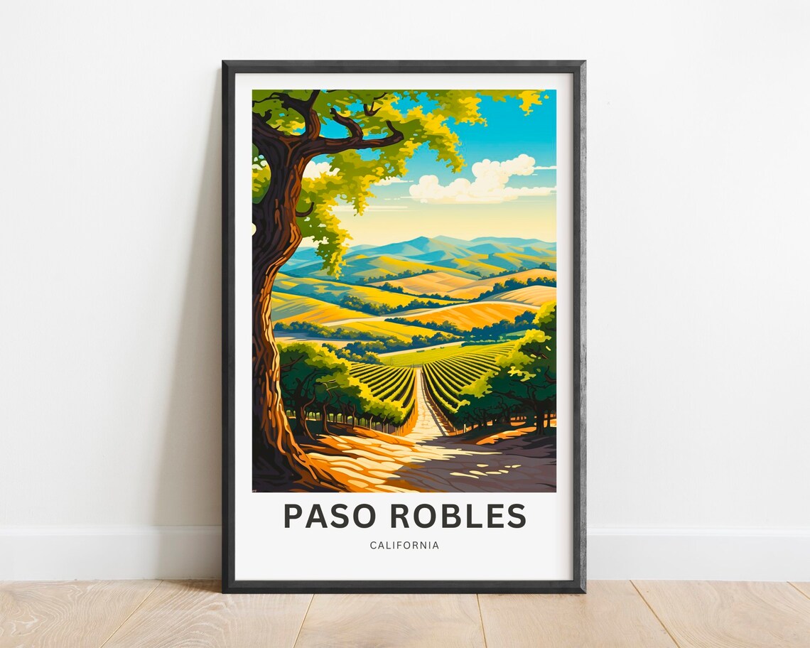 Paso Robles California Vineyard Hills Wine Country Travel Poster