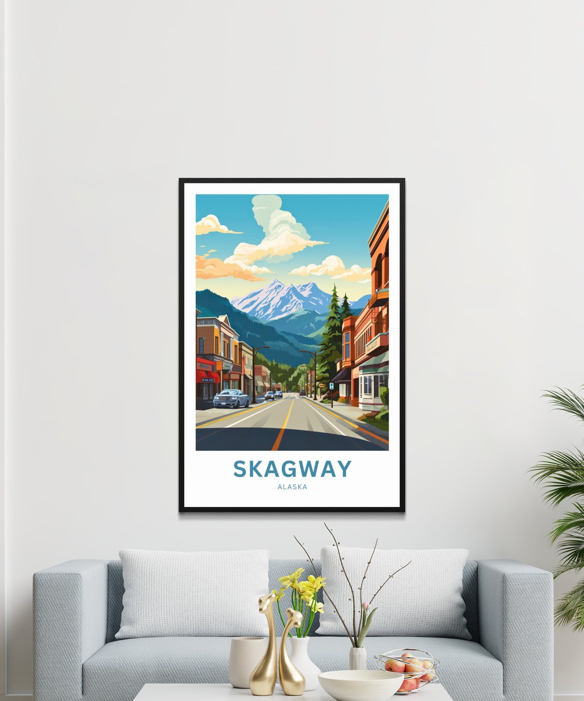 Skagway Alaska Gold Rush Main Street Snow Peaks Scenic View Poster - Image 2