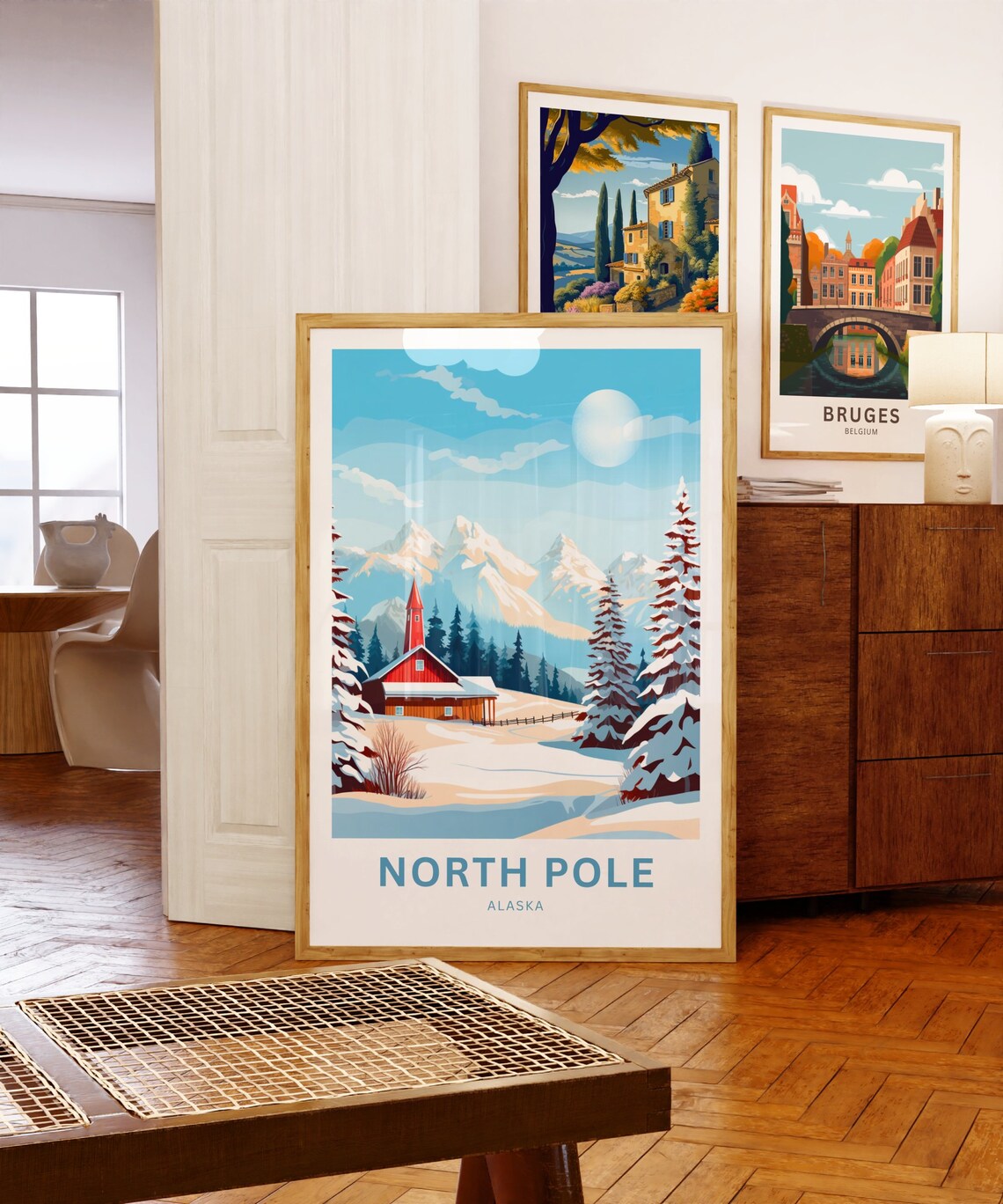 North Pole Alaska Personalized Snowy Church Winter Village Poster - Image 5