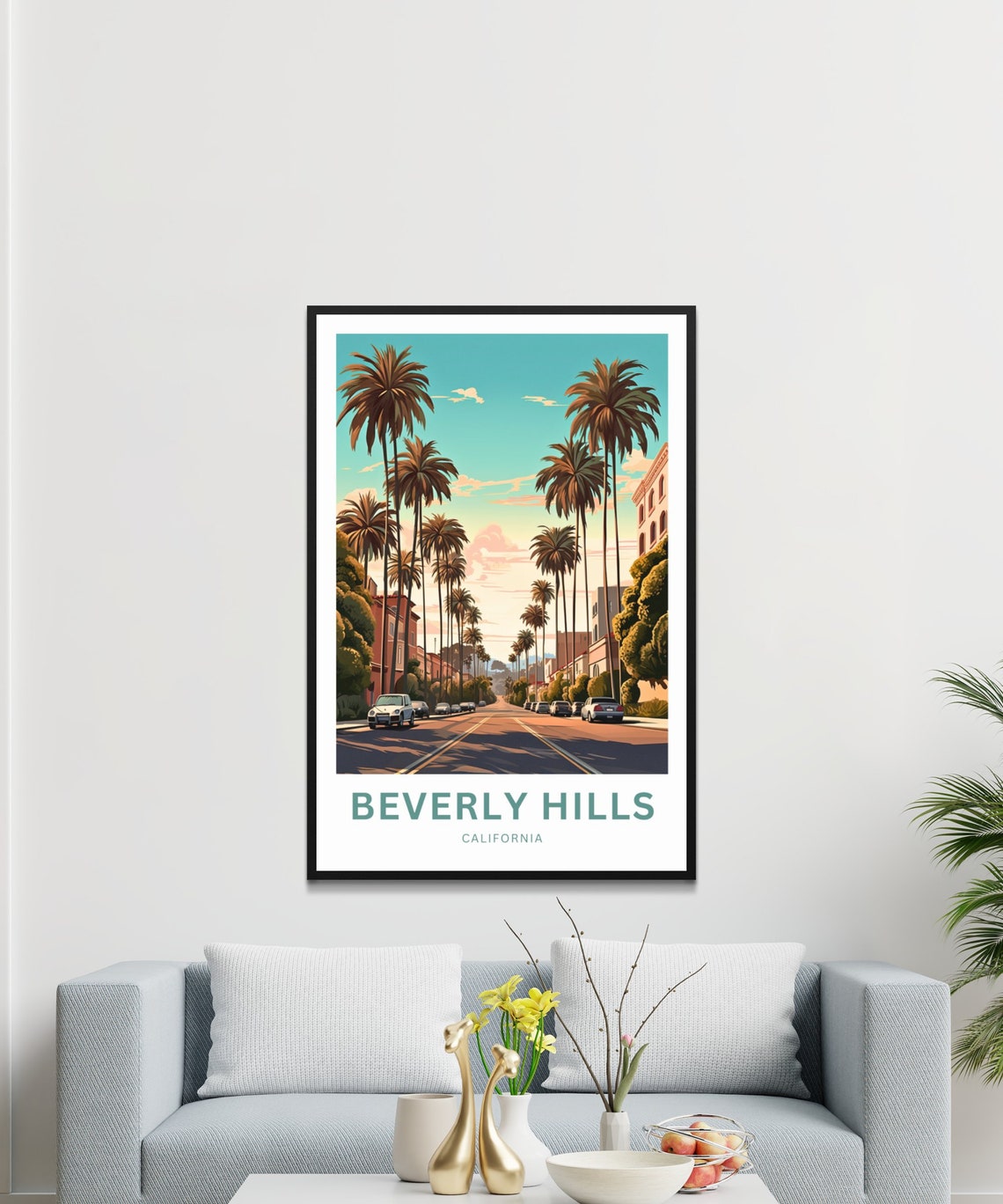 Beverly Hills California Palm Street Sunset Vintage Travel Poster - Image 3