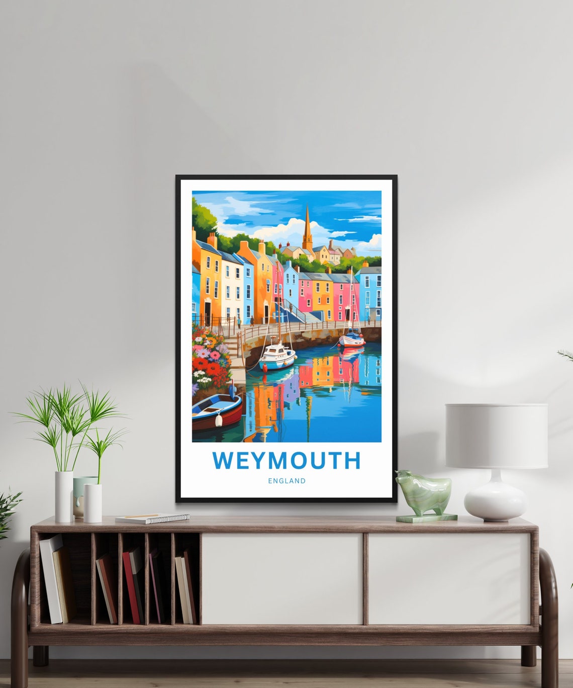 Weymouth England Colorful Waterfront Harbor Reflection Poster - Image 2