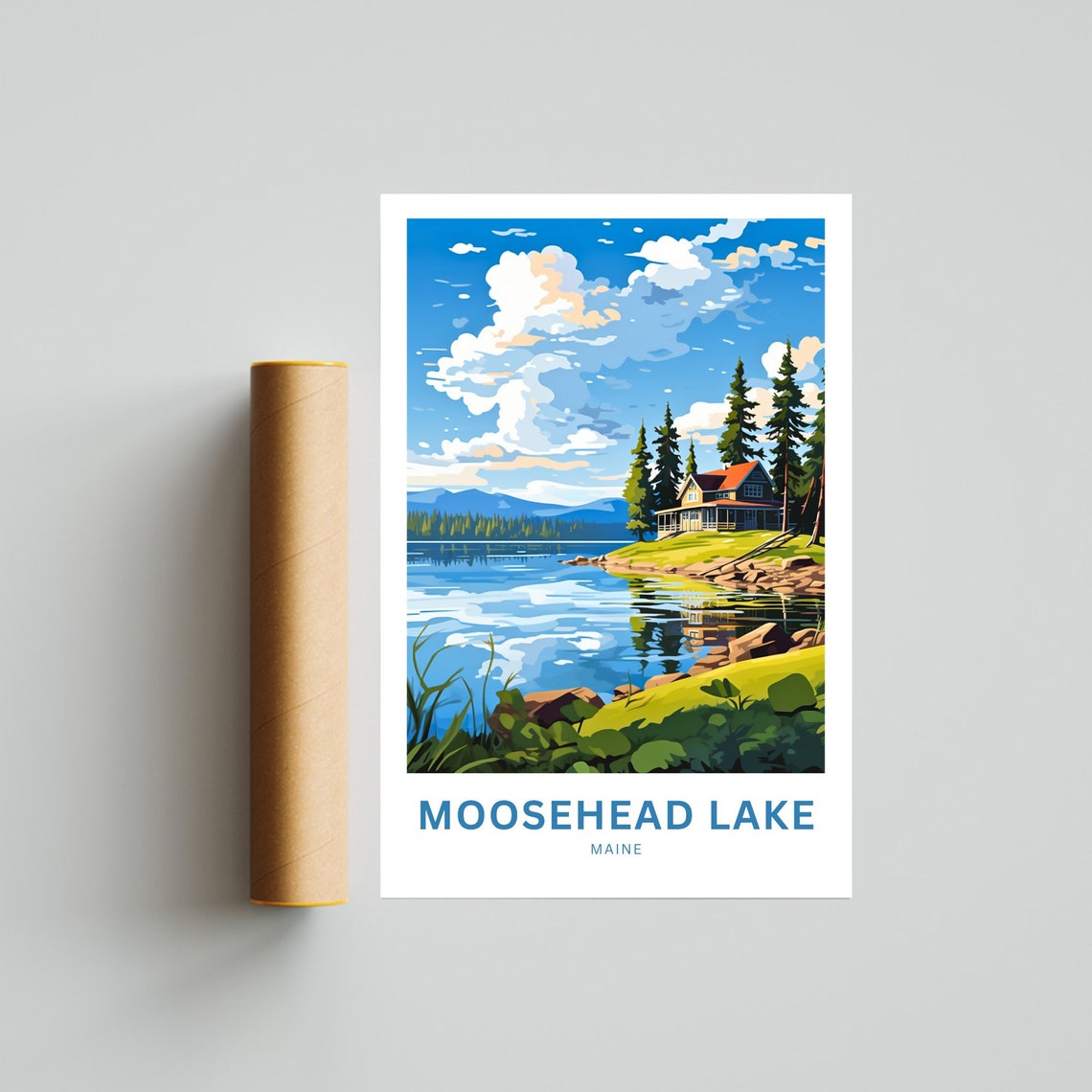 Moosehead Lake Maine Lakeside Cabin Pine Forest Travel Poster - Image 4