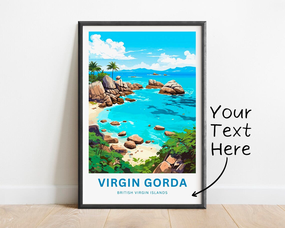 Personalized Virgin Gorda Rocky Cove Turquoise Water Travel Poster