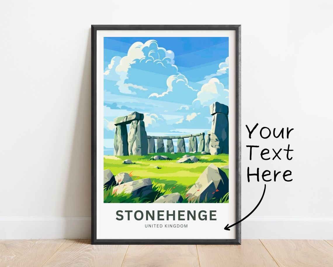 Stonehenge United Kingdom Green Meadows Custom Text Travel Poster