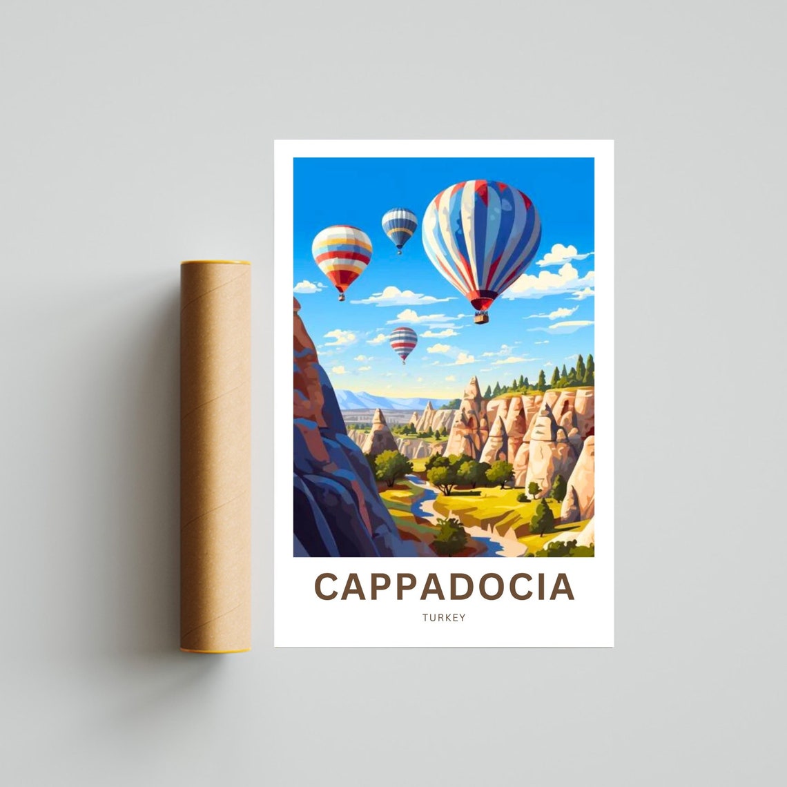Personalized Cappadocia Turkey Poster with Striped Balloon Sky Art - Image 4