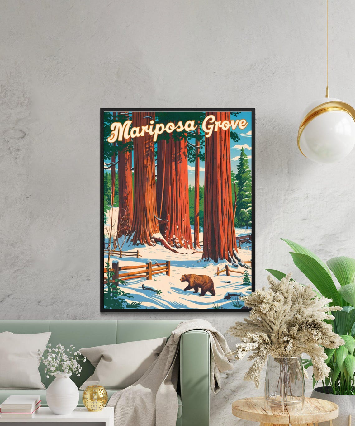 Mariposa Grove Winter Snow Sequoias Bear Vintage Travel Poster - Image 2
