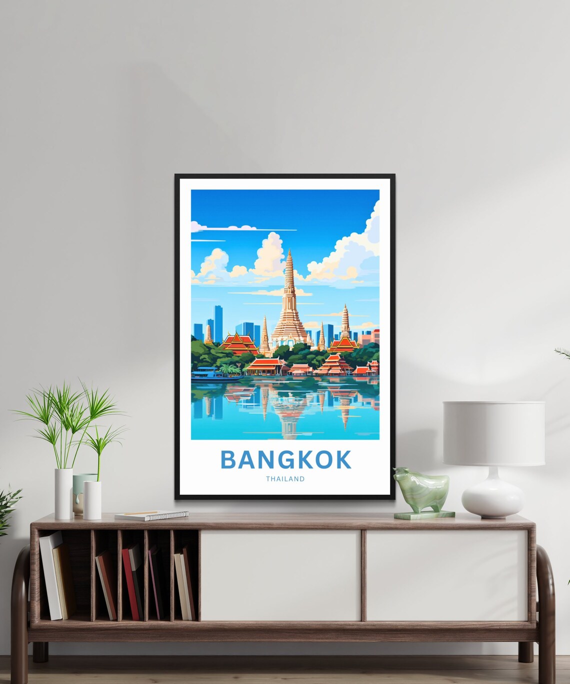 Bangkok Thailand Wat Arun Temple Riverside Skyline Travel Poster - Image 2