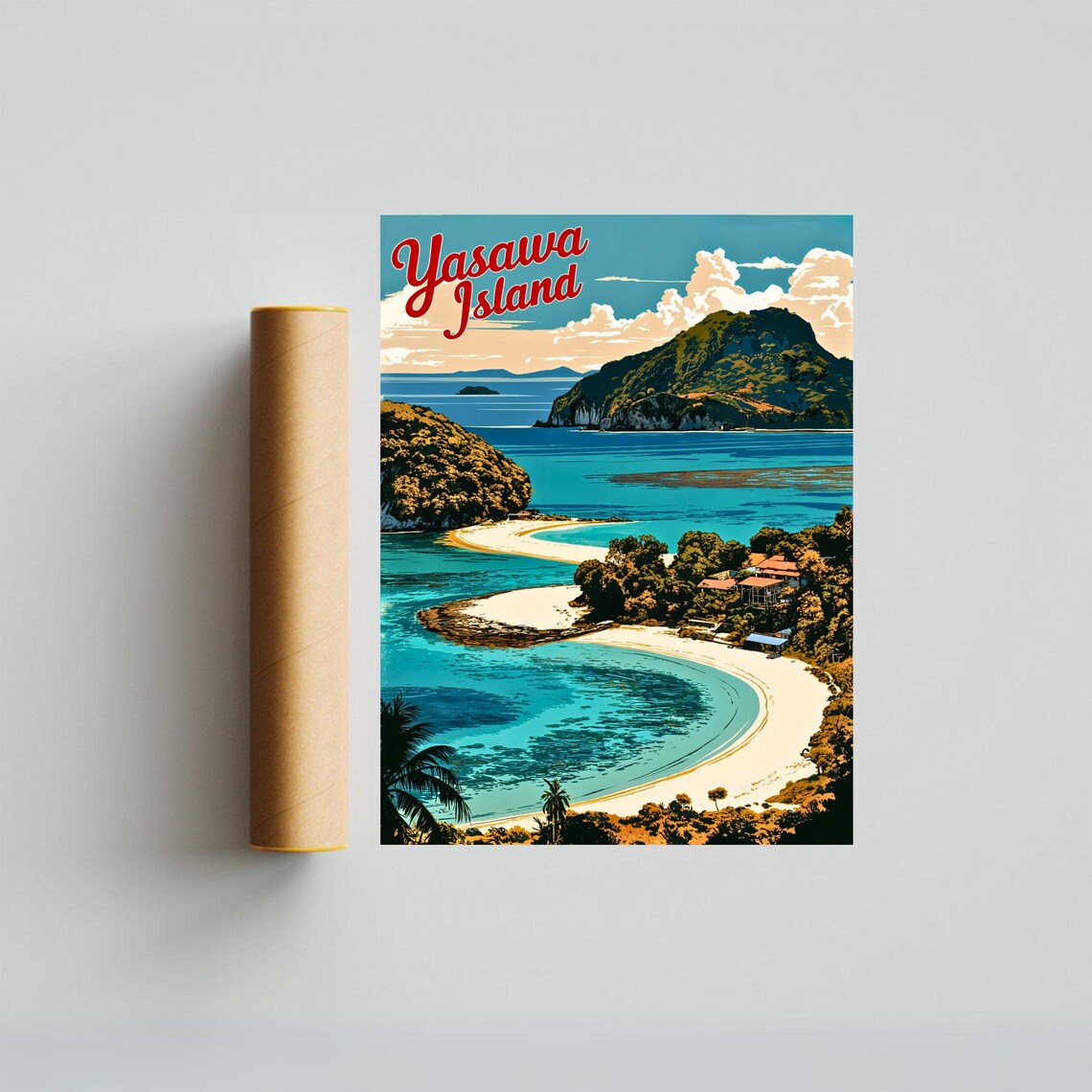 Yasawa Island Fiji Turquoise Lagoon Beach Vintage Travel Poster - Image 3