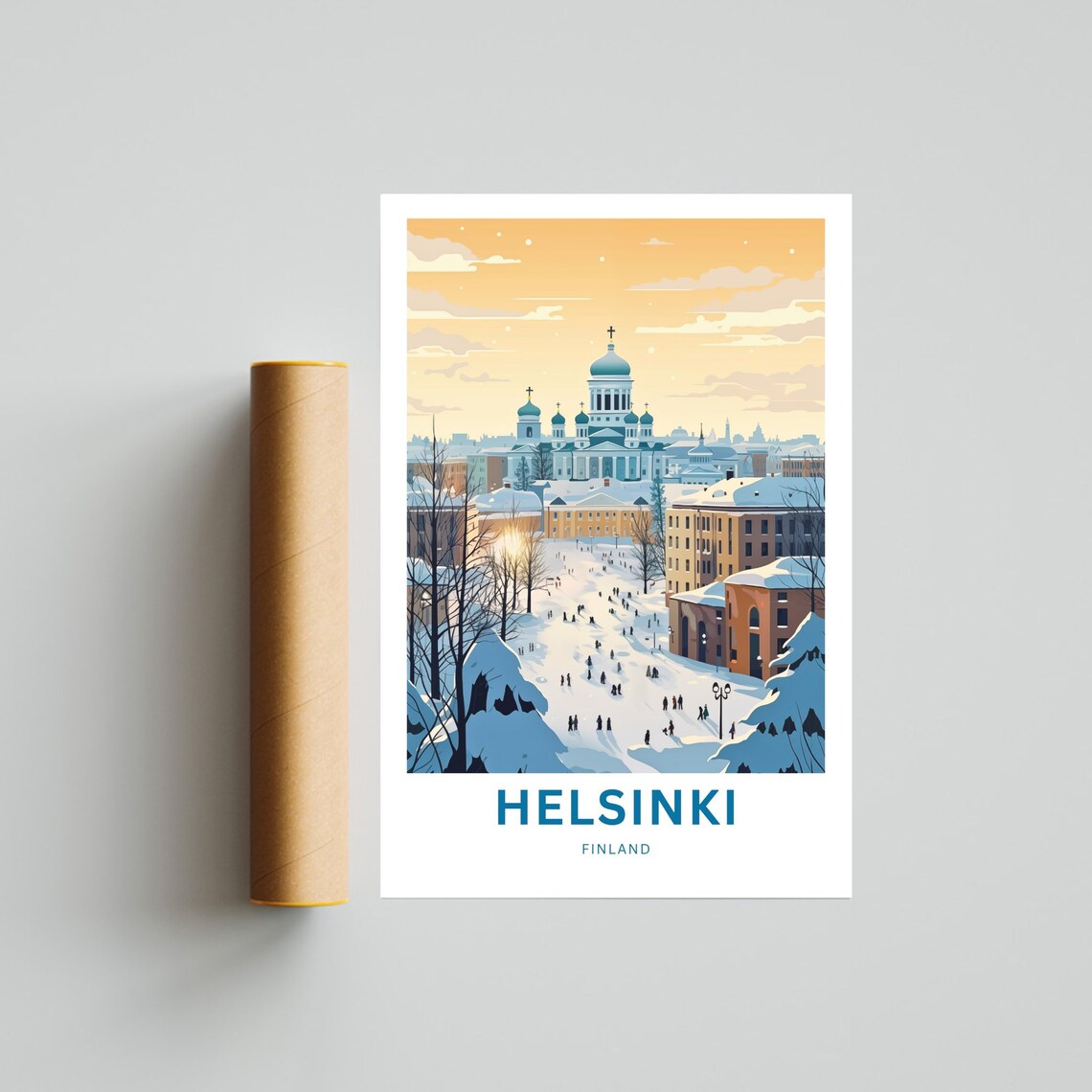 Helsinki Finland Winter Cathedral Snowy City Square View Poster - Image 4