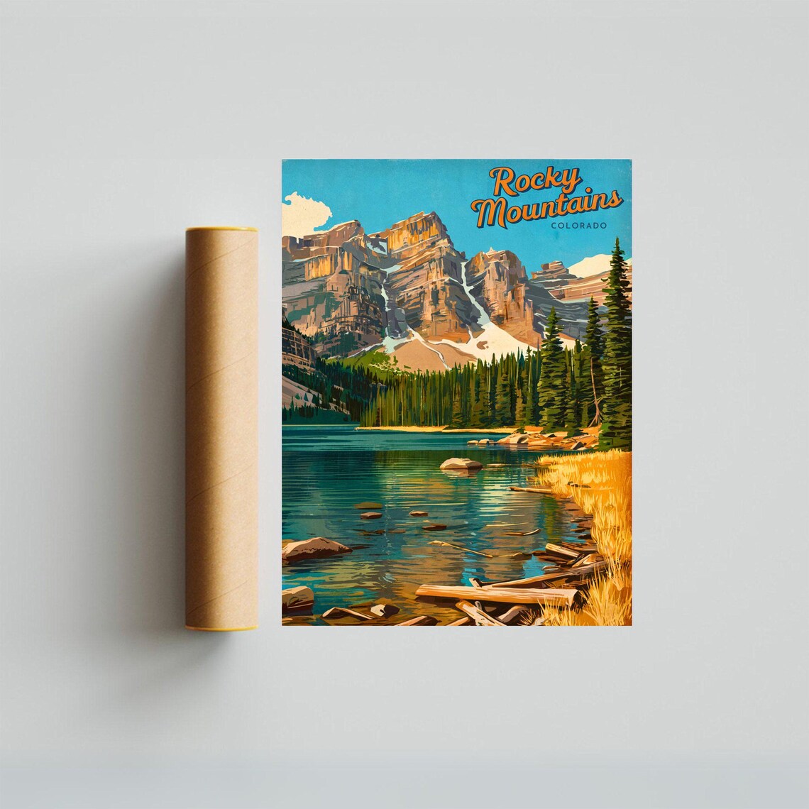 Rocky Mountains Colorado Sunset Lake Driftwood Shores Poster - Image 2
