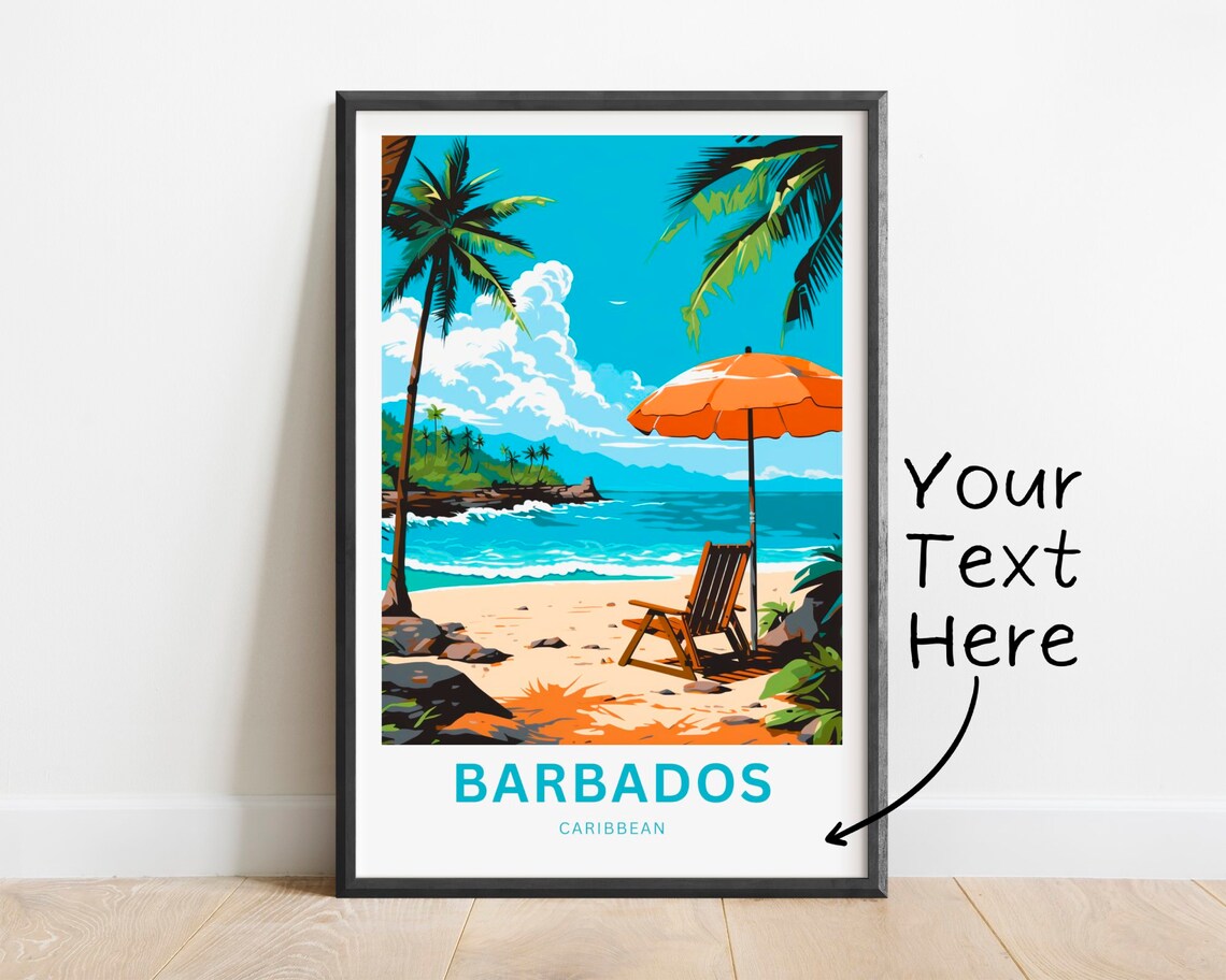 Barbados Caribbean Beach Umbrella Ocean Escape Travel Poster