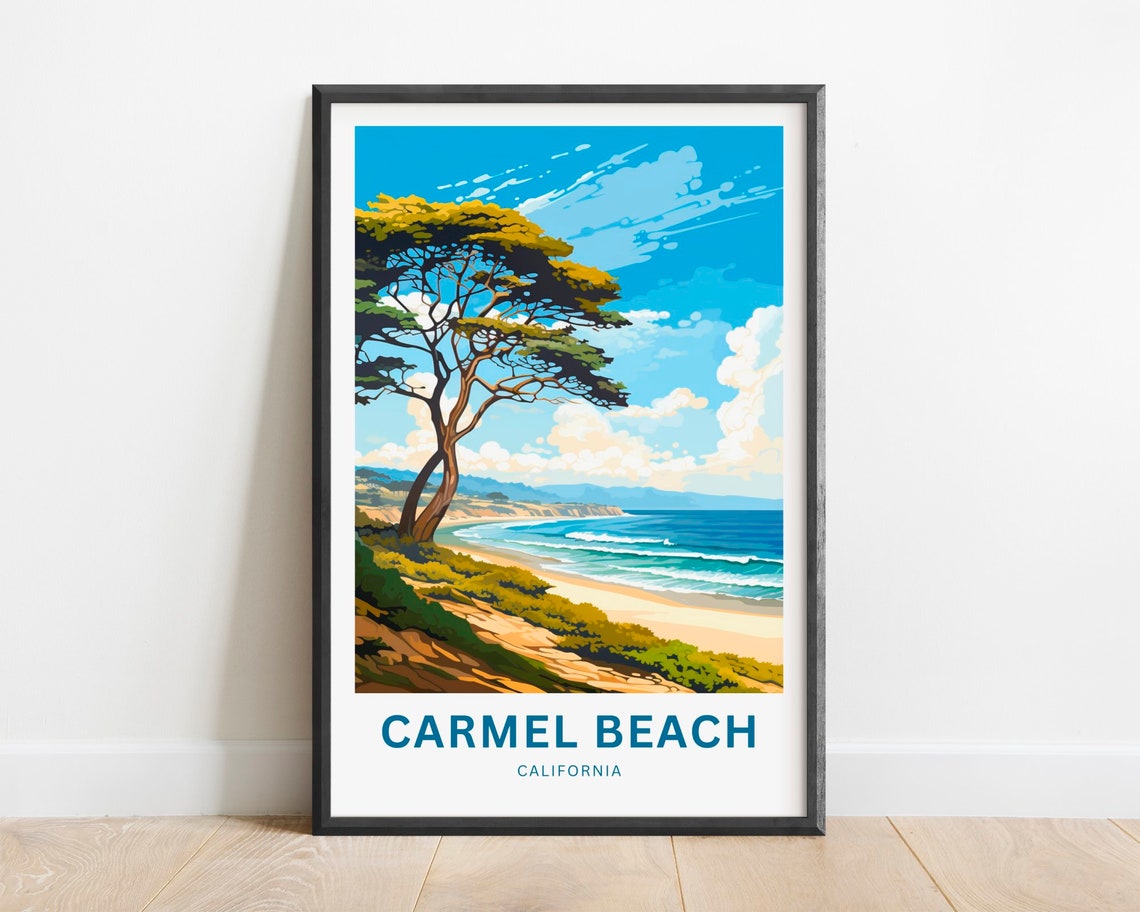Carmel Beach California Dunes Shore Cypress Tree Ocean Poster