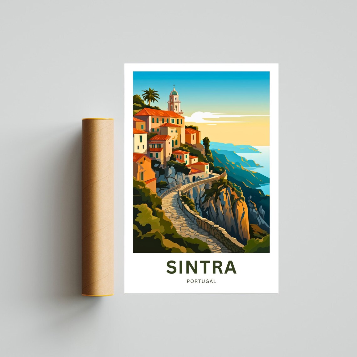 Sintra Portugal Cliffside Village Red Roofs Scenic Coast Travel Poster - Image 4
