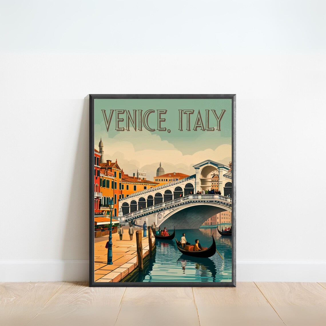 Venice Italy Rialto Bridge Gondolas Vintage Retro Grand Canal Poster