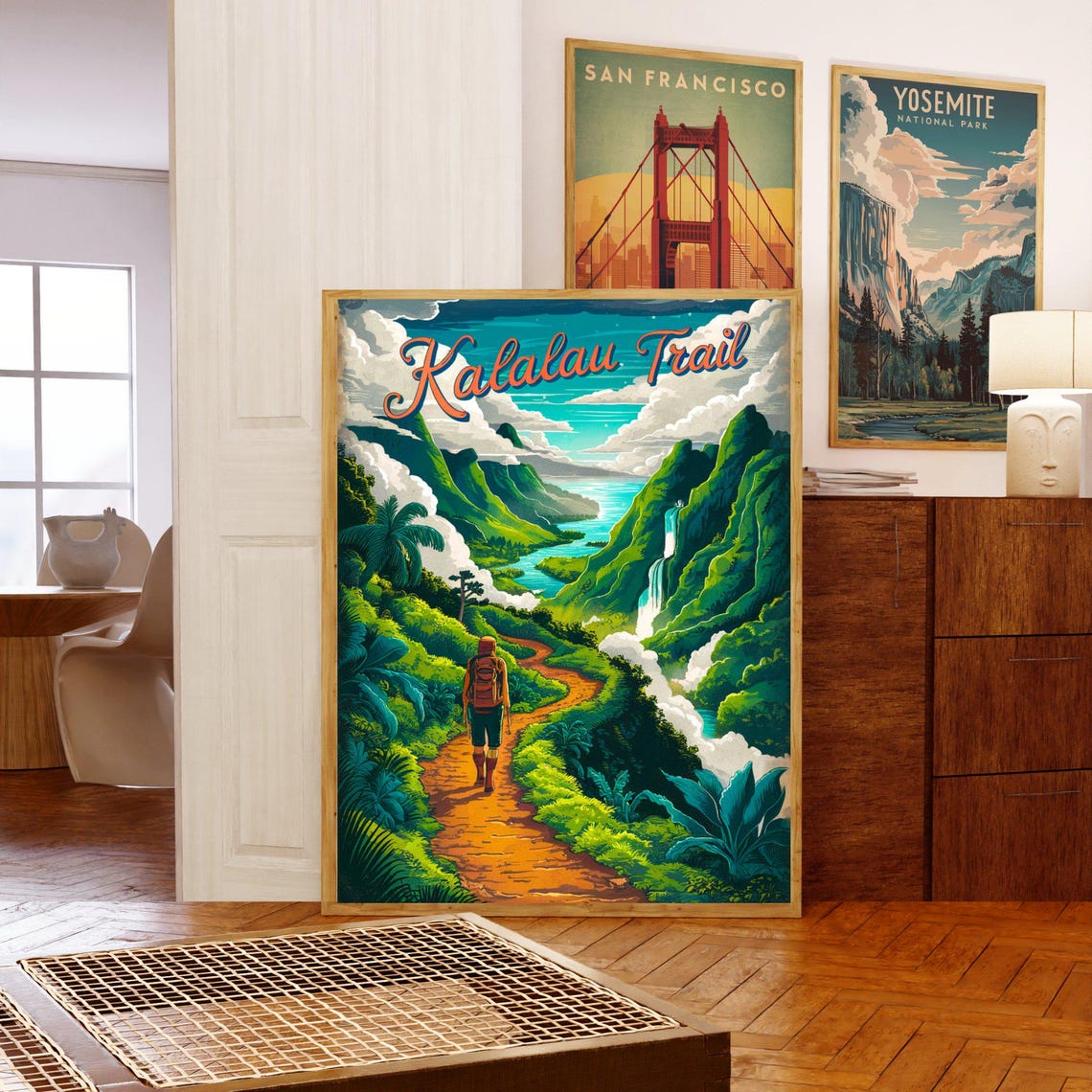Kalalau Trail Vintage Hawaii Hiker Waterfall Hiking Adventure Poster - Image 5