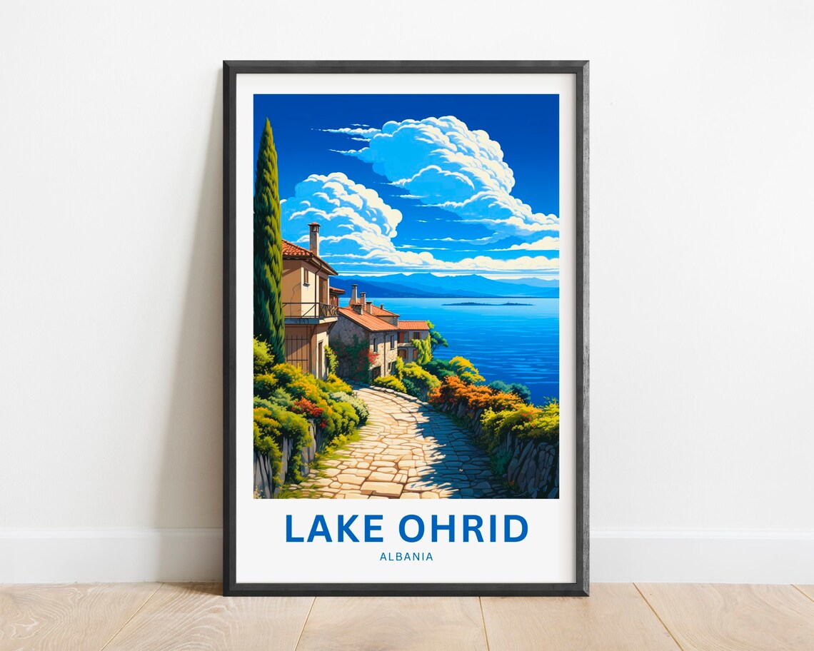 Lake Ohrid Albania Cypress Stone Cottages Lakeside Travel Poster