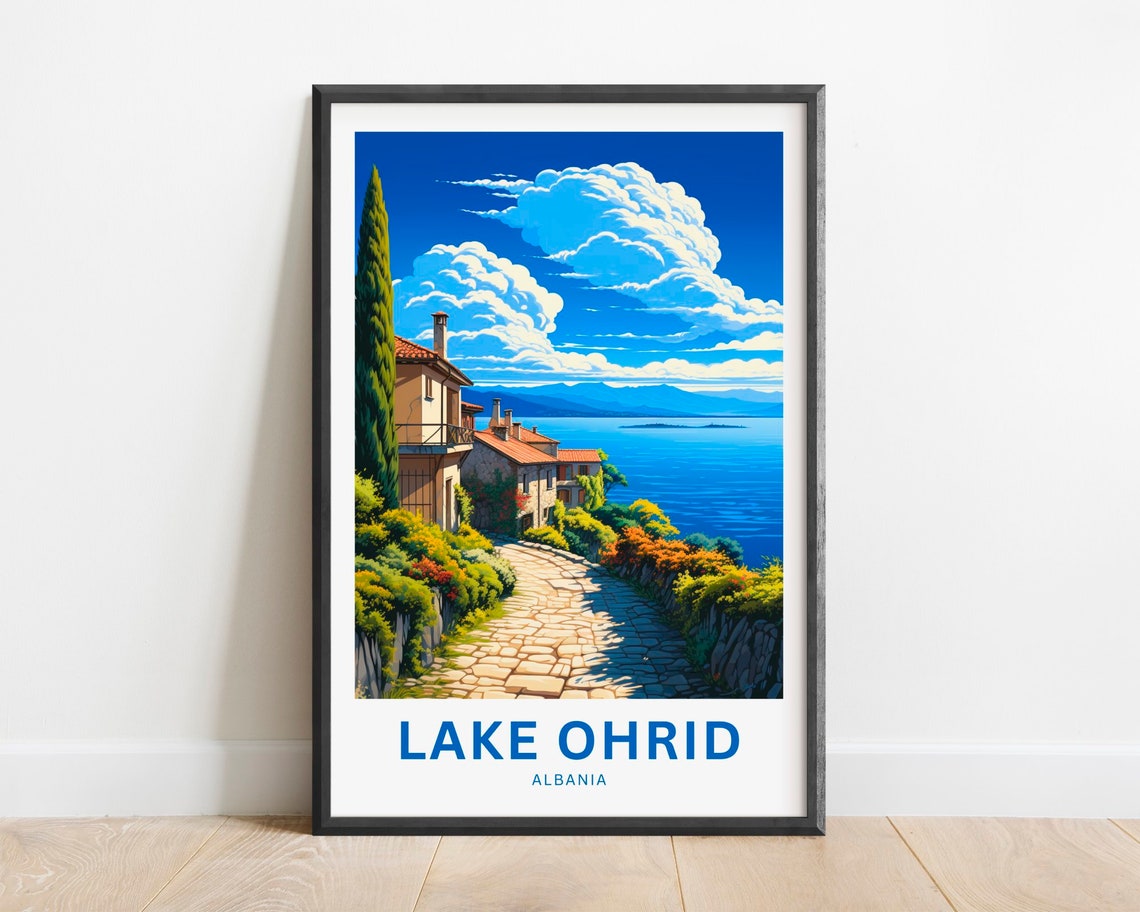Personalized Lake Ohrid Albania Cobblestone Lane Village Poster