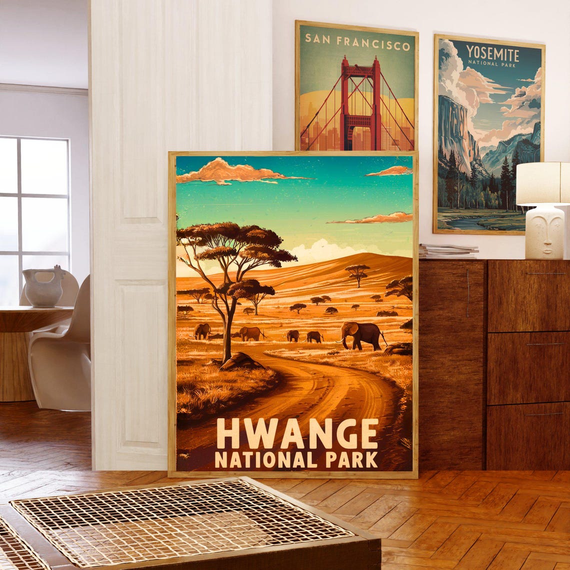 Hwange National Park Elephant Herd Savanna Safari Vintage Poster - Image 5