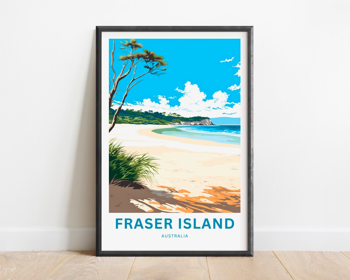 Fraser Island Australia Beach Travel Poster Sandy Shores Illustrated Coast Art