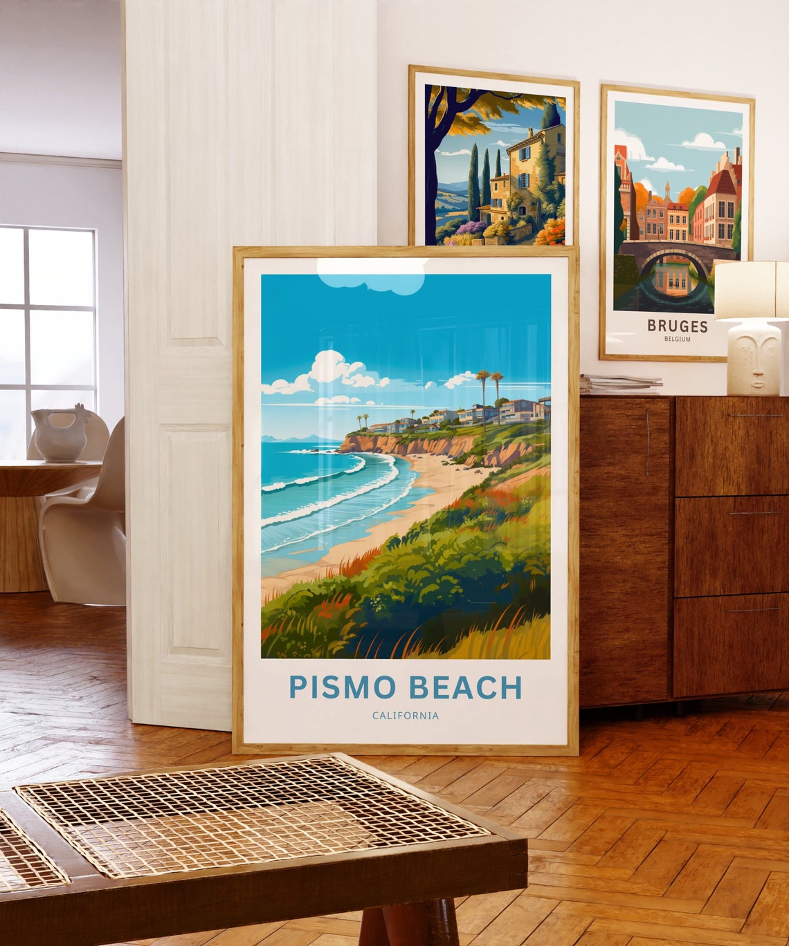 Pismo Beach California Cliffs Surf Waves Retro Coastal Travel Poster - Image 3