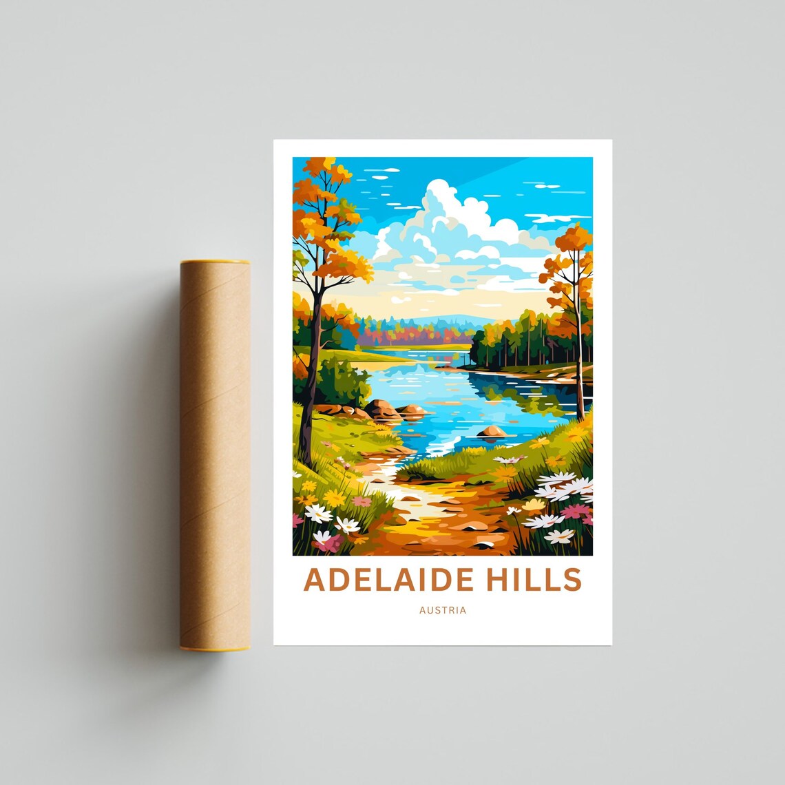 Adelaide Hills Austria Autumn Lakeside Scenic Art Travel Poster - Image 4