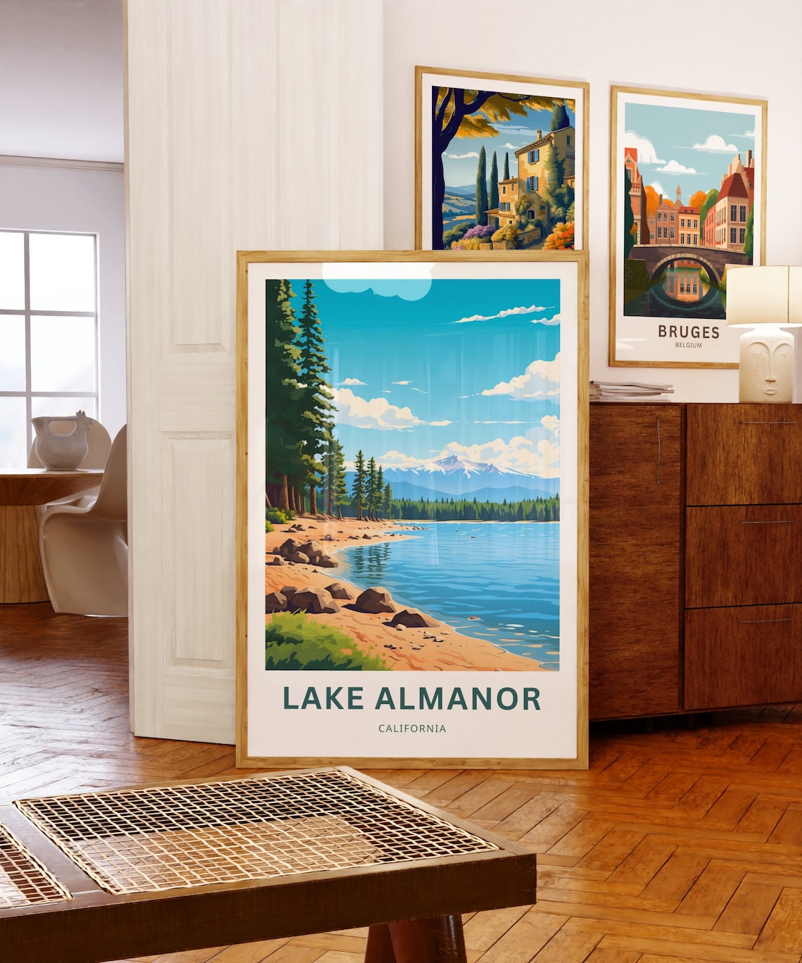 Lake Almanor California Sandy Shore Pine Forest Travel Poster - Image 3