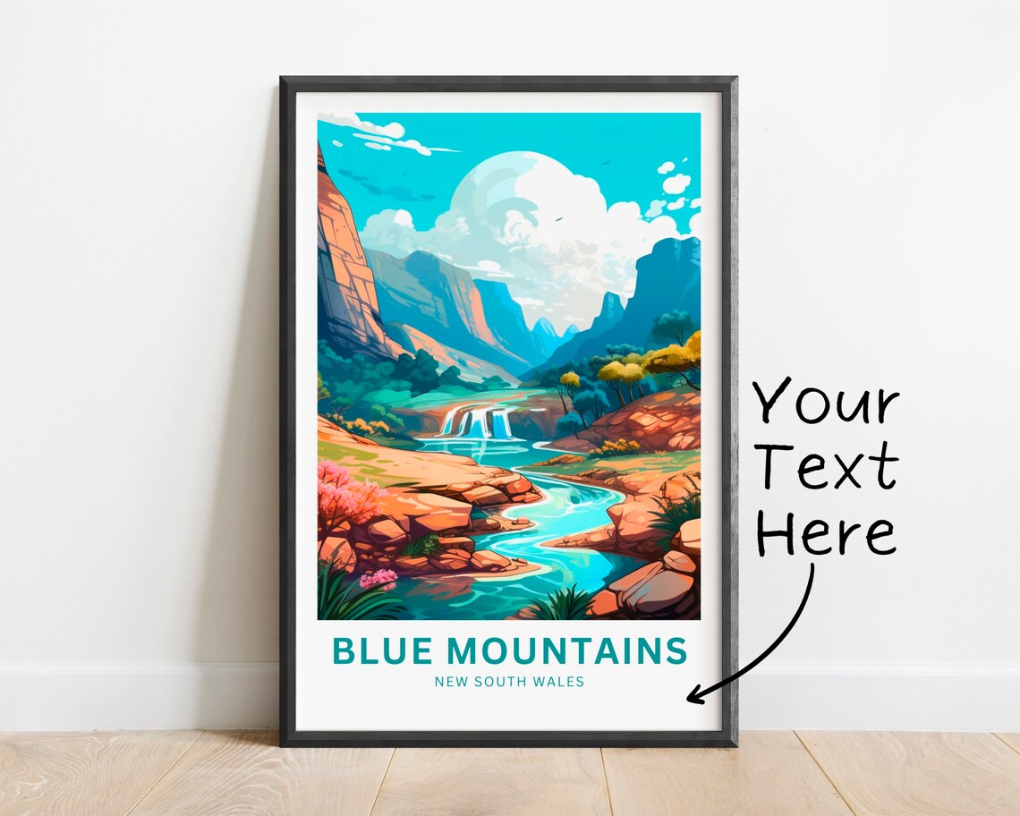 Blue Mountains New South Wales Waterfall Canyon Travel Poster