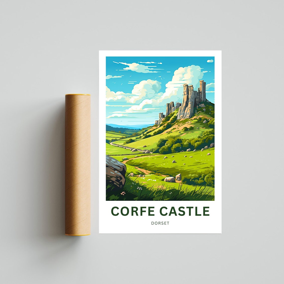 Personalized Corfe Castle Dorset Hilltop Ruins View Travel Poster - Image 4