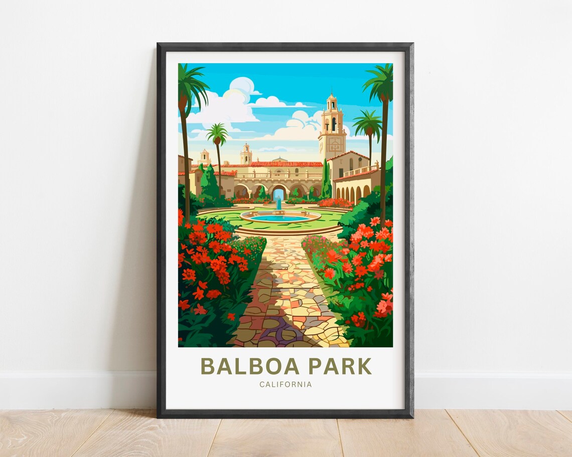 Balboa Park California Spanish Fountain Garden Travel Poster
