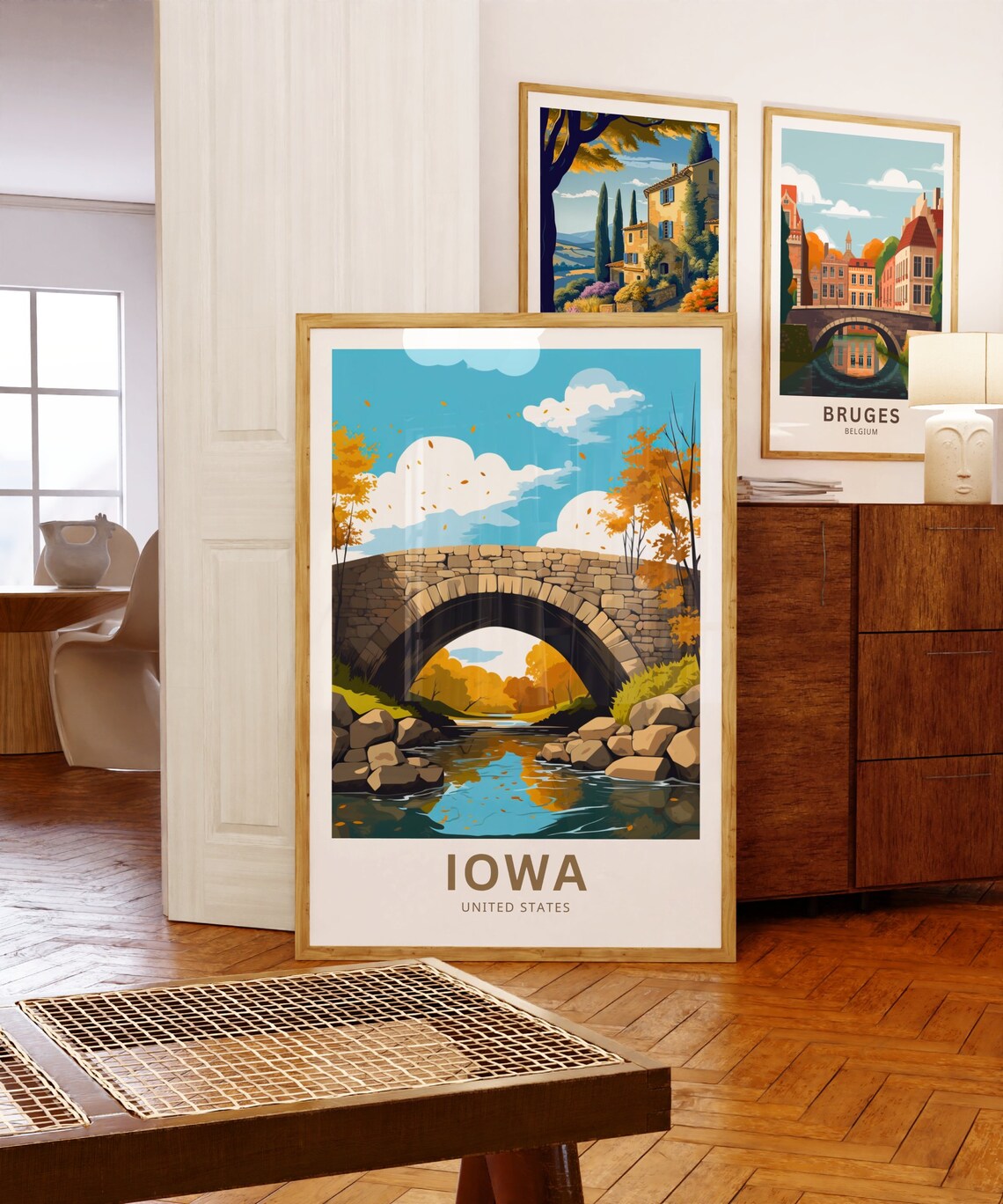 Iowa Stone Arch Bridge Autumn Leaves Custom Text Travel Poster - Image 5