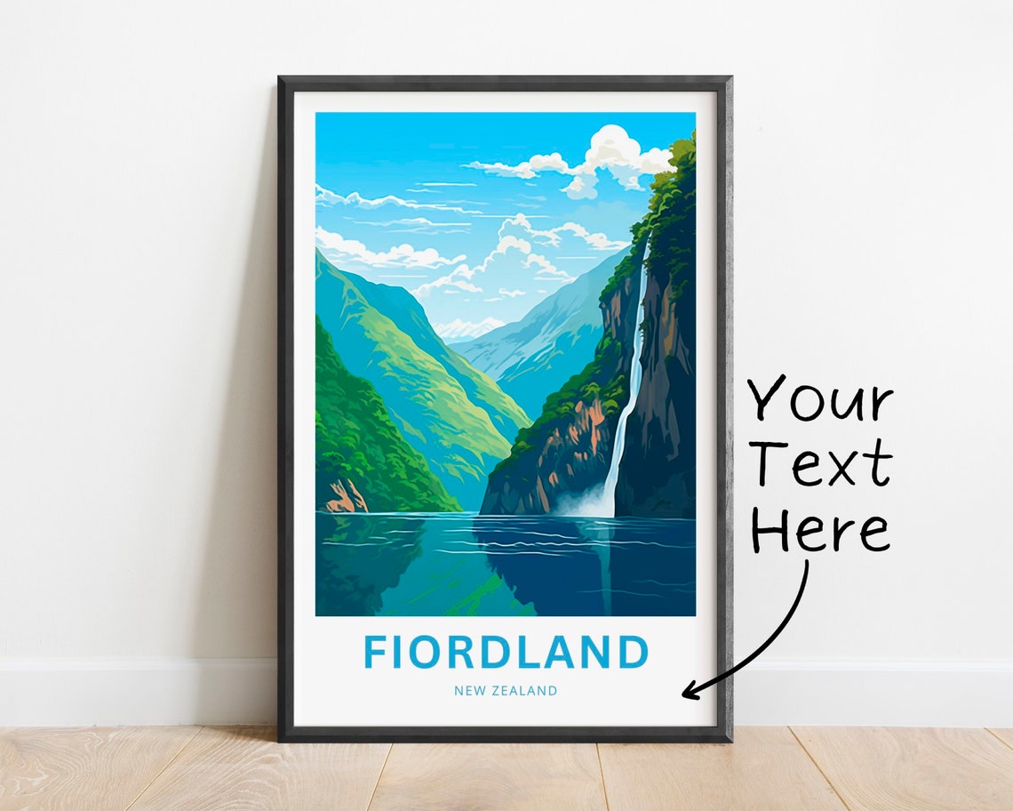 Fiordland New Zealand Personalized Fjord Waterfall Travel Poster
