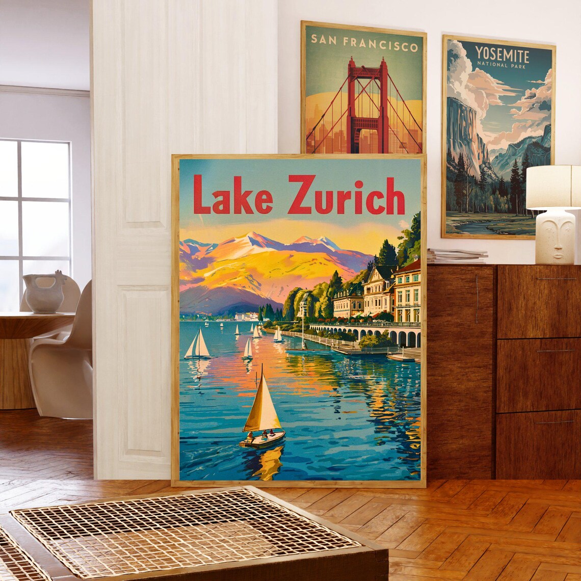 Lake Zurich Sailboats Sunset Promenade Vintage Travel Poster - Image 5