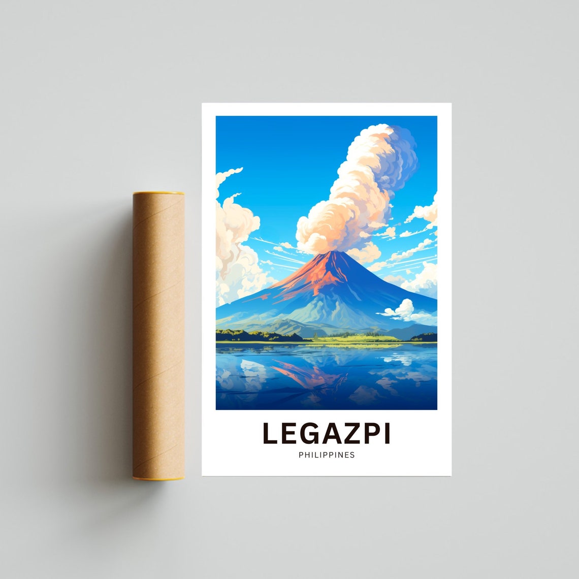 Legazpi Philippines Mayon Volcano Eruption Reflection Travel Poster - Image 2