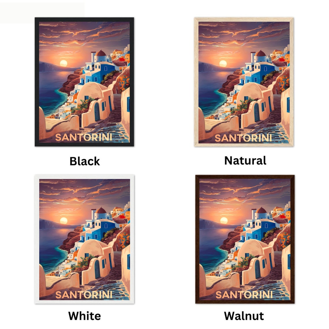 Santorini Greece Sunset over Whitewashed Cliffside Village Poster - Image 4