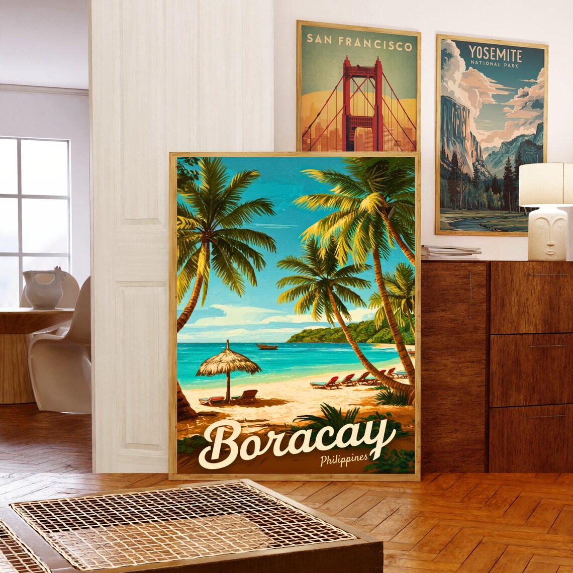 Boracay Philippines Vintage Quiet Beach Umbrella Travel Poster - Image 5