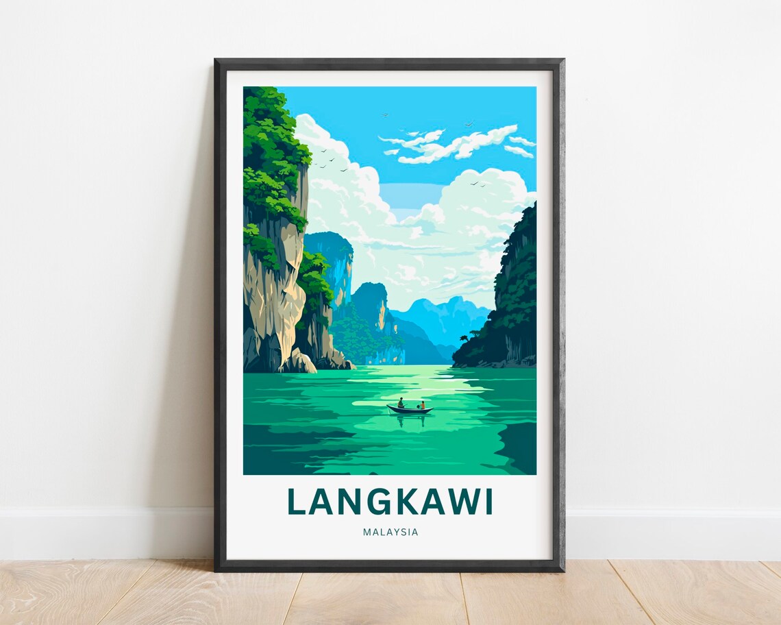 Langkawi Malaysia Limestone Karst Lagoon Boat Tropical Travel Poster