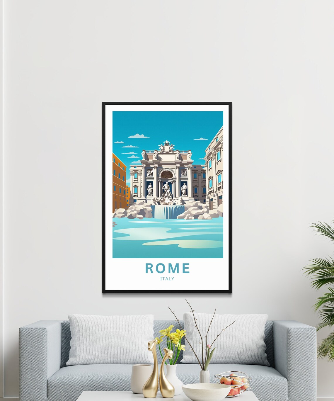 Rome Italy Trevi Fountain Classic Travel Illustration Poster - Image 5
