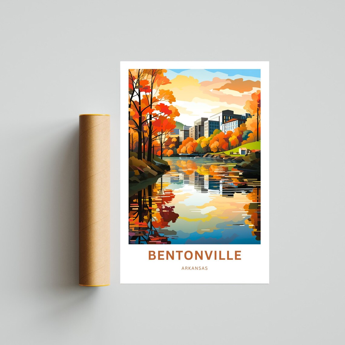 Personalized Bentonville Arkansas Autumn Lake Reflection Travel Poster - Image 4
