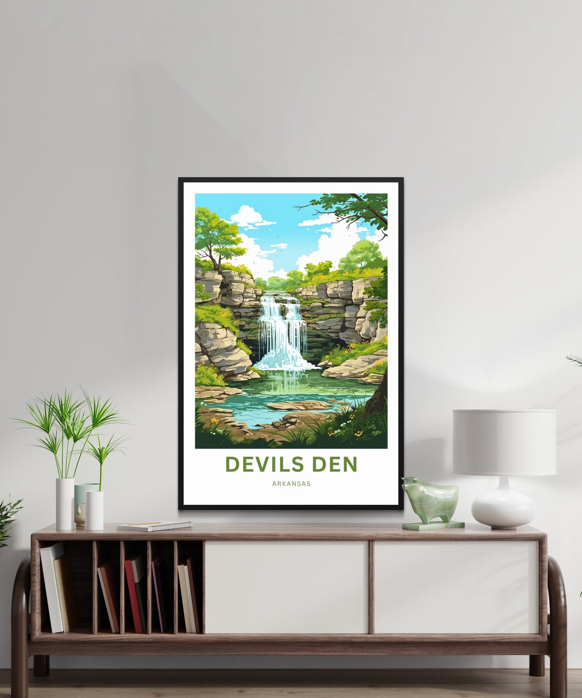 Devils Den Arkansas Tall Waterfall Personalized Travel Poster - Image 2