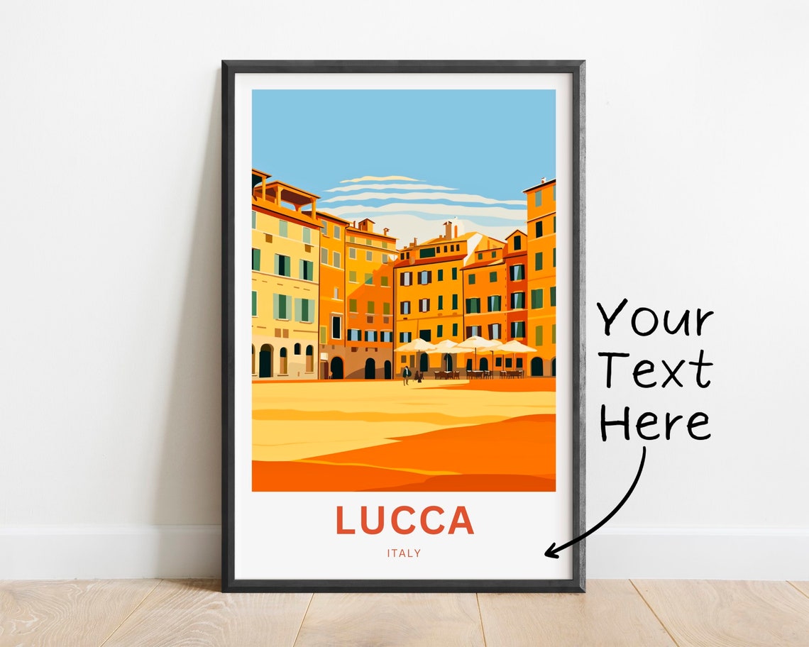 Lucca Italy Sunlit Piazza Cafe Umbrellas Historic Scene Poster