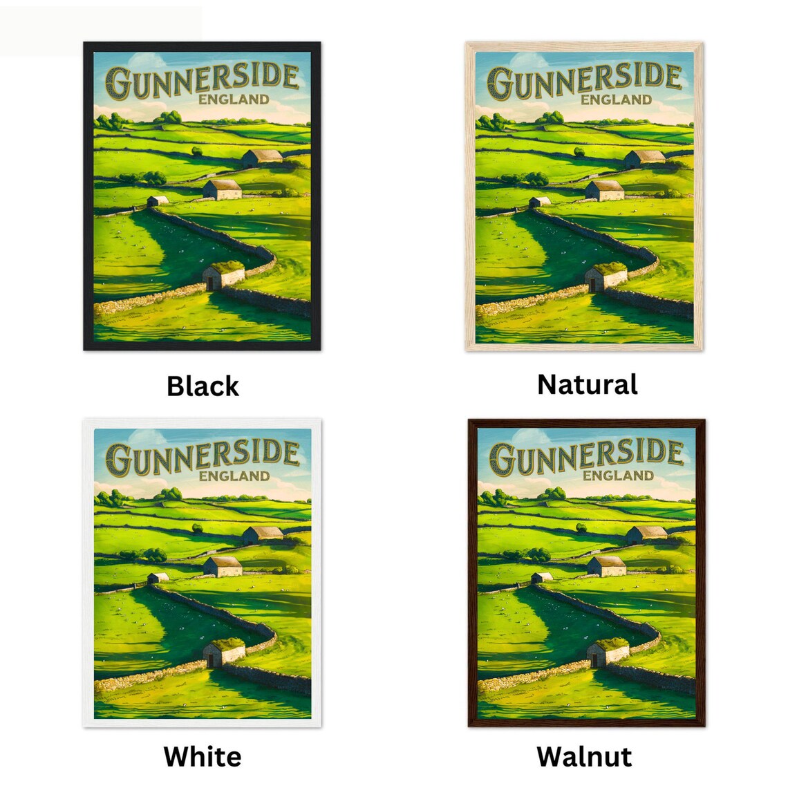 Gunnerside England Green Pastures Stone Walls Barns Countryside Poster - Image 4