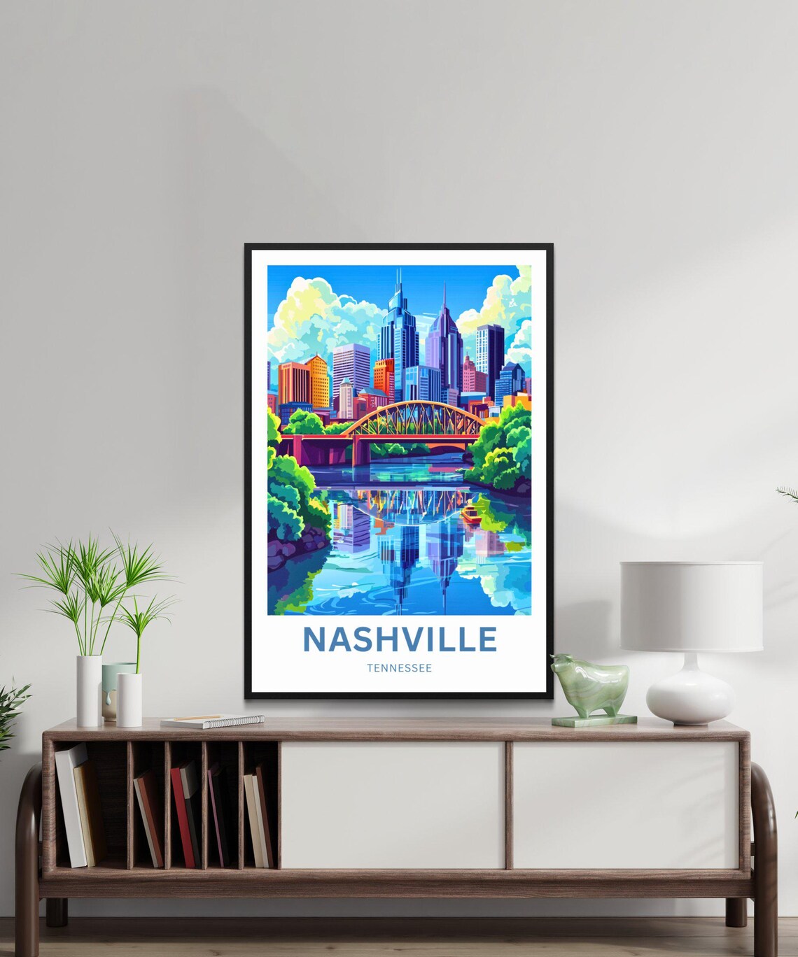 Nashville Tennessee Downtown Skyline River Bridge Travel Poster - Image 4