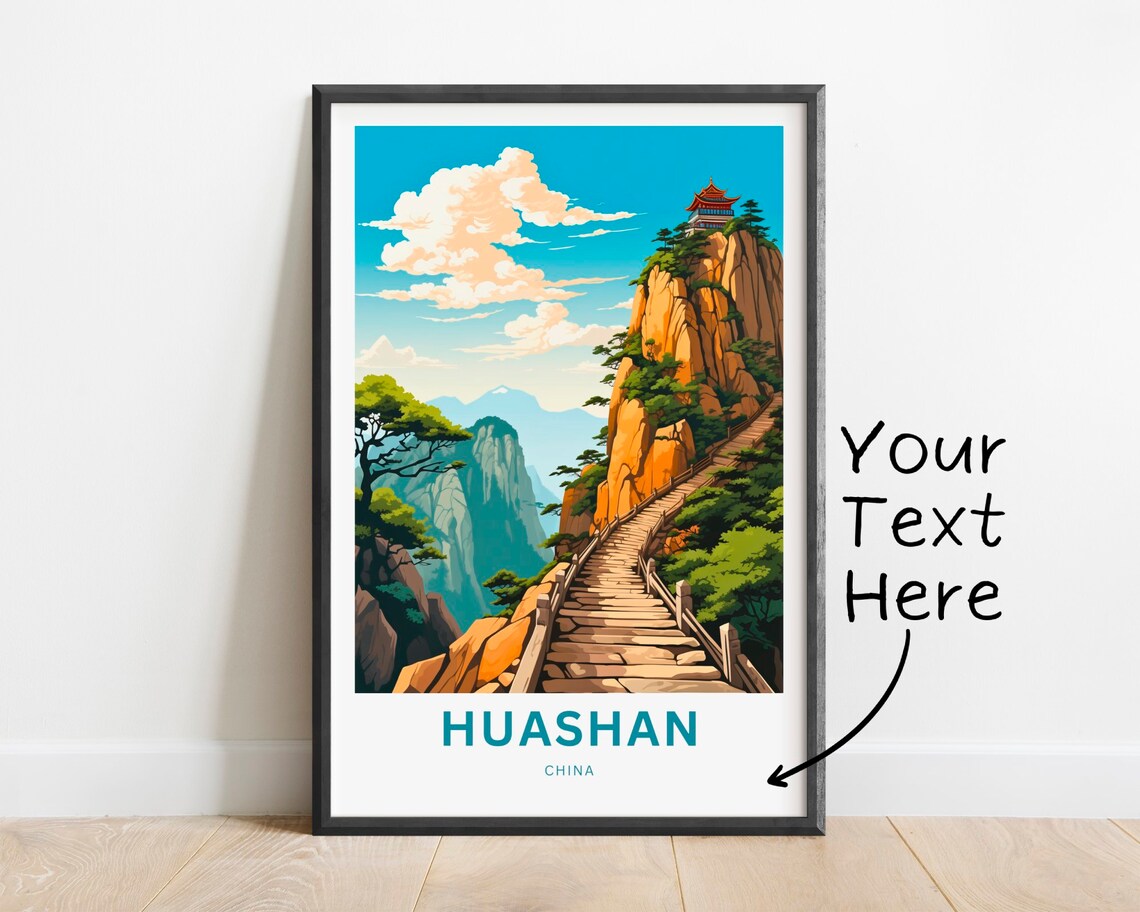 Huashan China Travel Poster Mountain Stairs Temple Summit Art