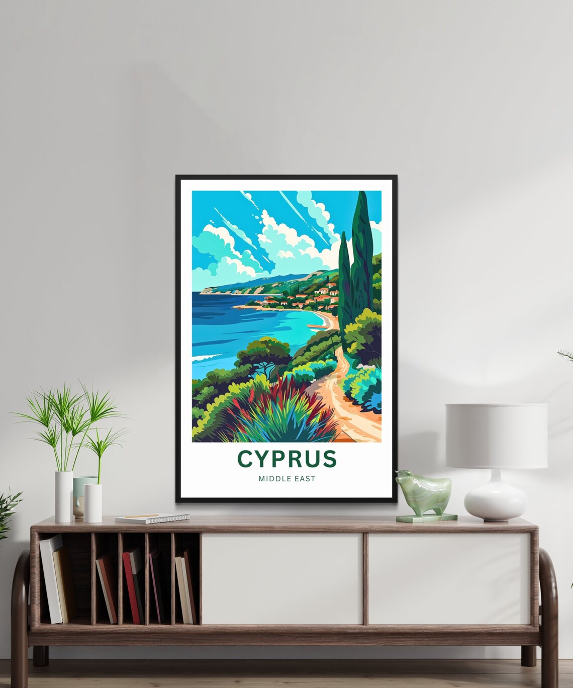 Cyprus Coastal Path Cypress Trees Ocean View Travel Art Poster - Image 3