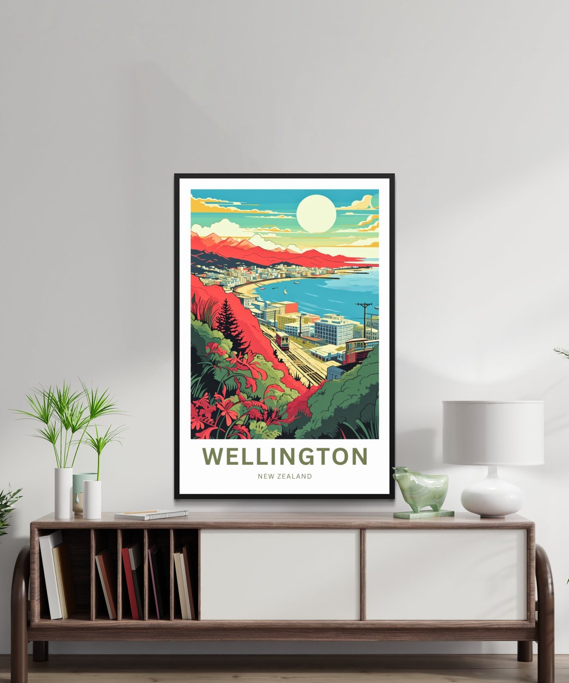 Wellington New Zealand Harbor Bay Moonlit Hills View Travel Poster - Image 2