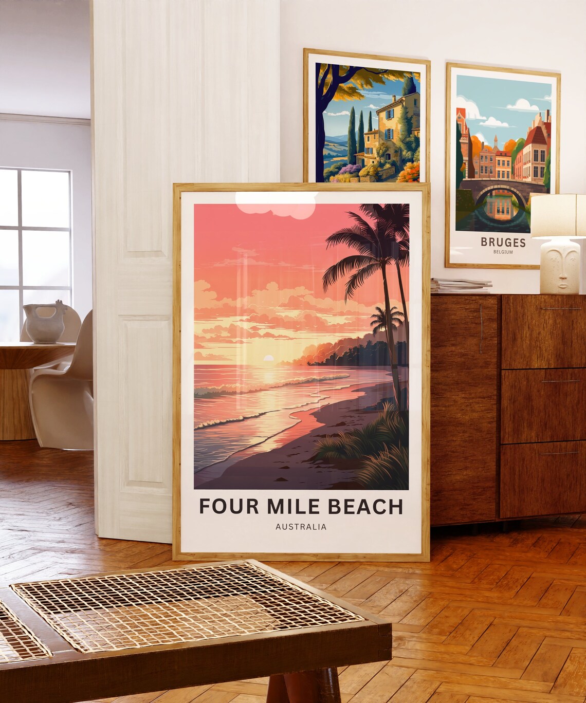 Four Mile Beach Australia Pink Sunset Vintage Travel Poster Palms Gift - Image 5