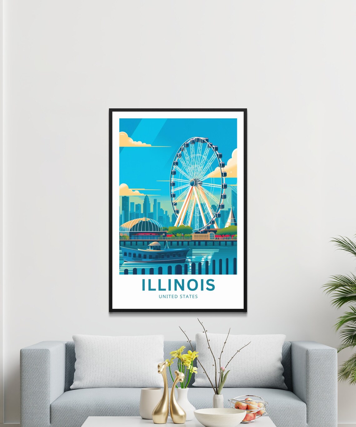 Illinois Chicago Skyline Ferris Wheel Lakefront Vintage Travel Poster - Image 3