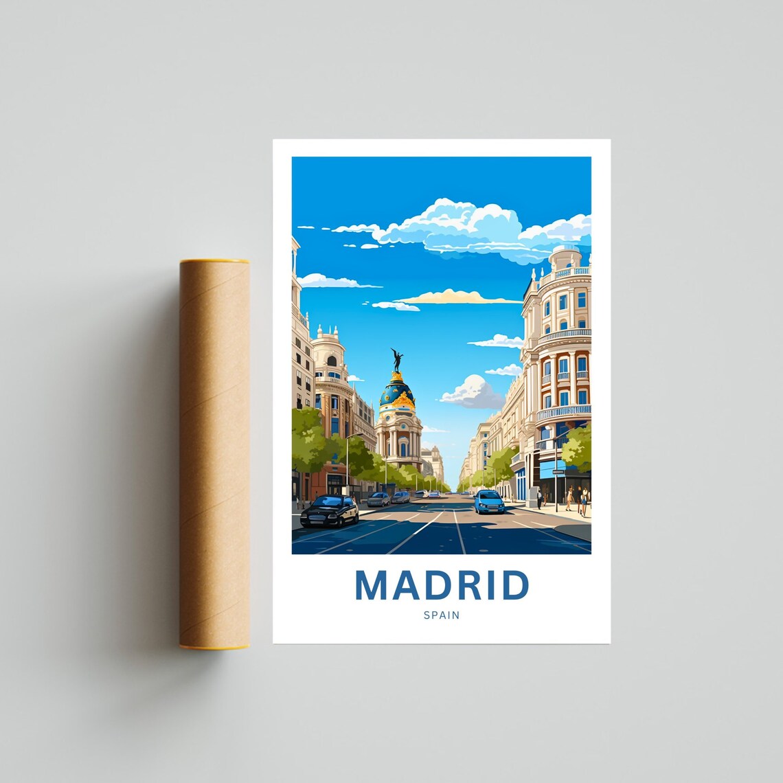 Madrid Spain Gran Via Boulevard Cityscape Illustration Poster - Image 4
