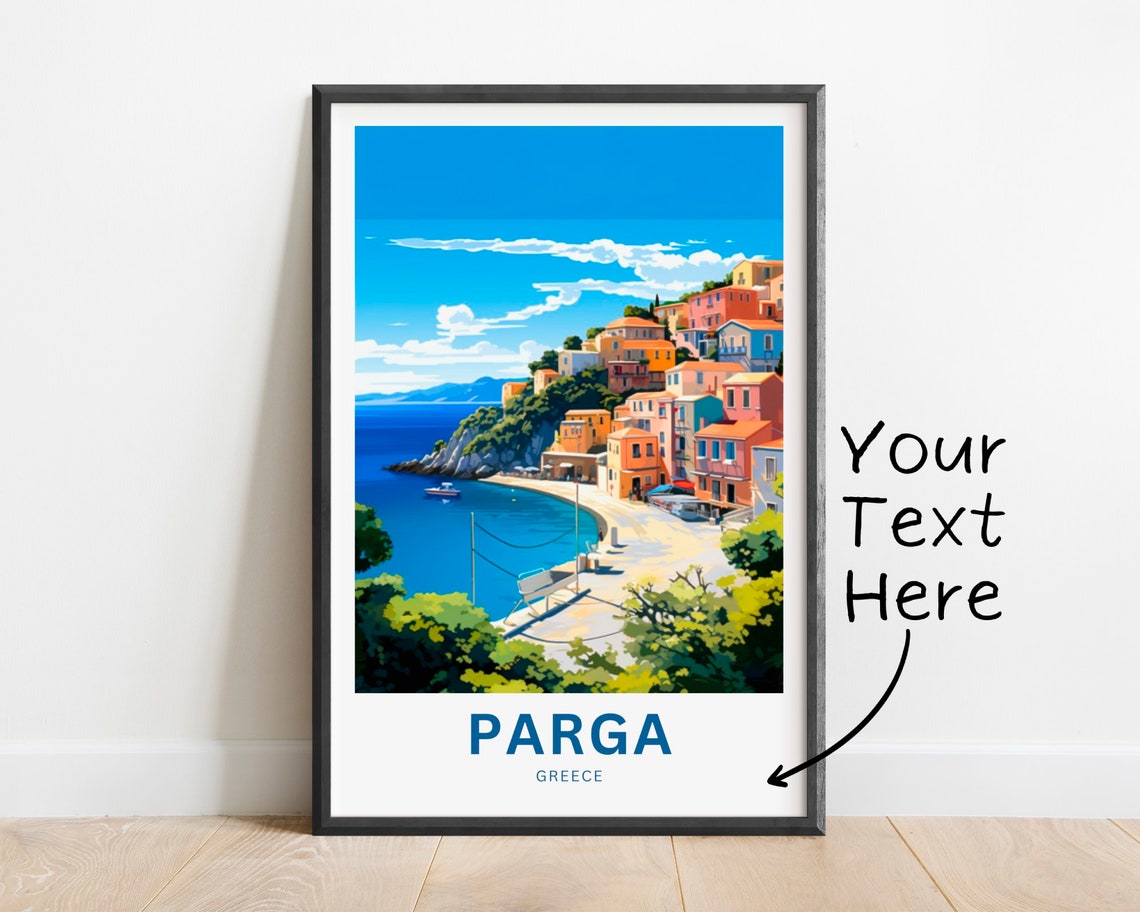 Personalized Parga Greece Beach Bay Travel Poster with Custom Text Art